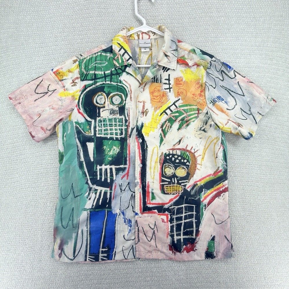 Jean-Michel Basquiat Art Button Up Shirt Mens M Camp Collar Ripple Junction AOP